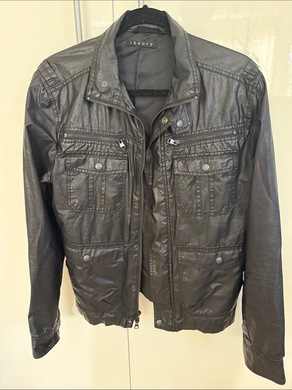 Theory Men's Black Utility-Style Leather Jacket